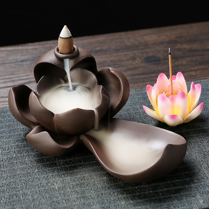 Jingchen Purple Clay Backflow Incense Burner Zen Buddha Hand Sandalwood Burner Home Indoor Aromatherapy Burner Large Incense Creative Ornament