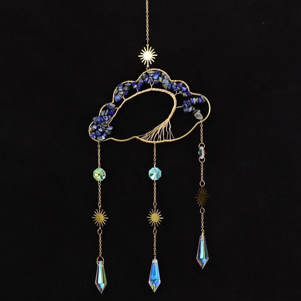 zensoullab Handmade Wire Wrapped Natural Crystal Crushed Stone Clouds Clouds Life Tree Sun Catcher Hanging Ornament Wind Chime Decoration T27