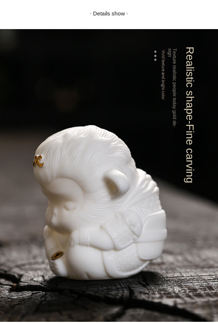 zensoullab Creative Cute Monkey Ceramic Aromatherapy Burner Ornament Soft Adorable Tea Pet Monkey Home Indoor Living Room Incense Holder