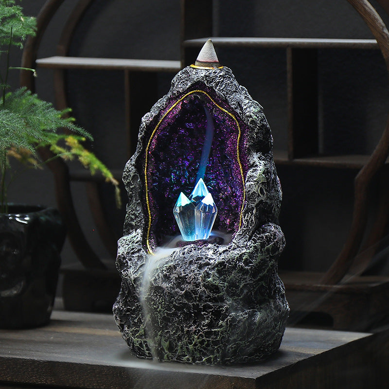zensoullab Creative Resin Backflow Incense Burner Crystal Cave LED Night Light Aesthetic Indoor Incense Creative Ornament Backflow Incense