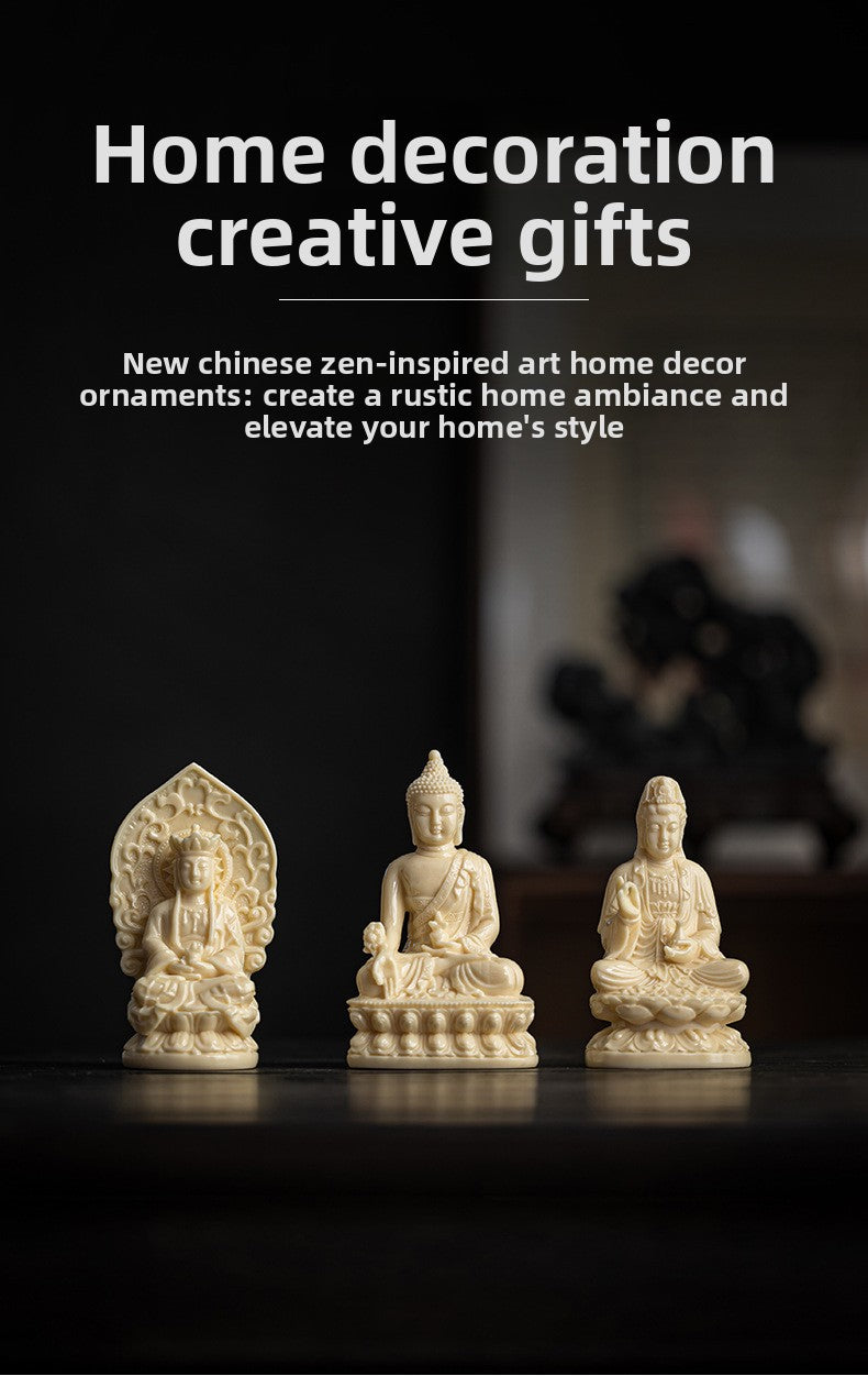zensoullab Neoclassical Western Three Saints Figures Buddha Statue Ornaments Amitabha Bodhisattva Guanyin Decorations Resin Crafts