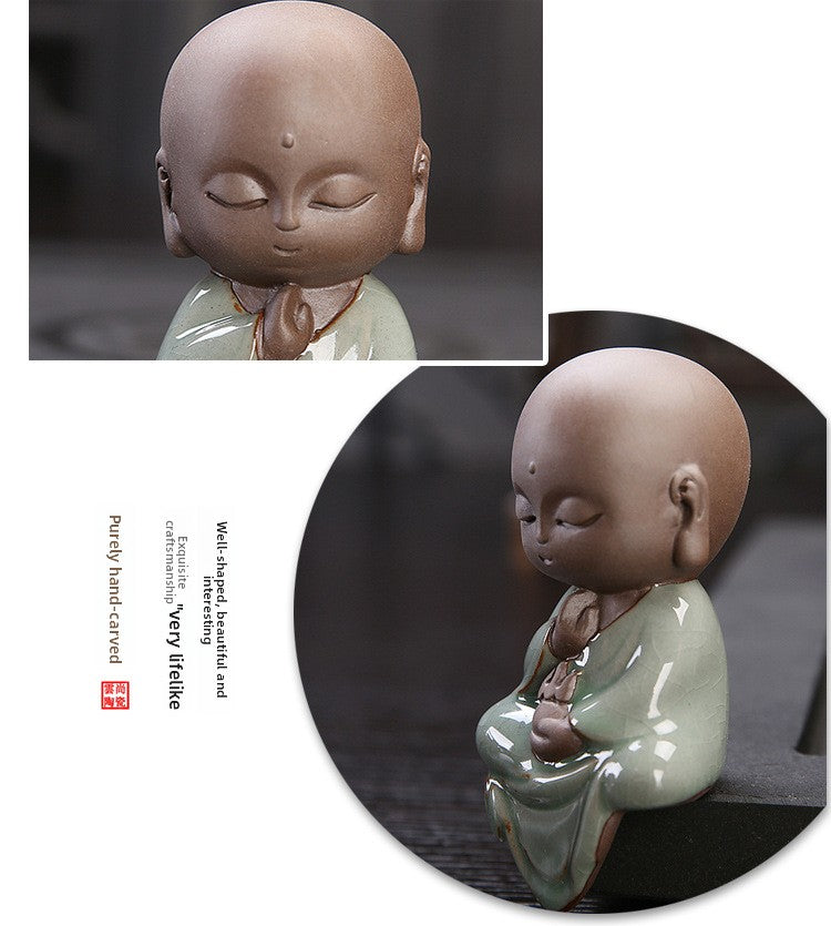 zensoullab Yunshang Tea Pet Ornament Creative Little Monk Purple Clay Backflow Incense Burner Tea Set Accessories Home Office Art Ornament