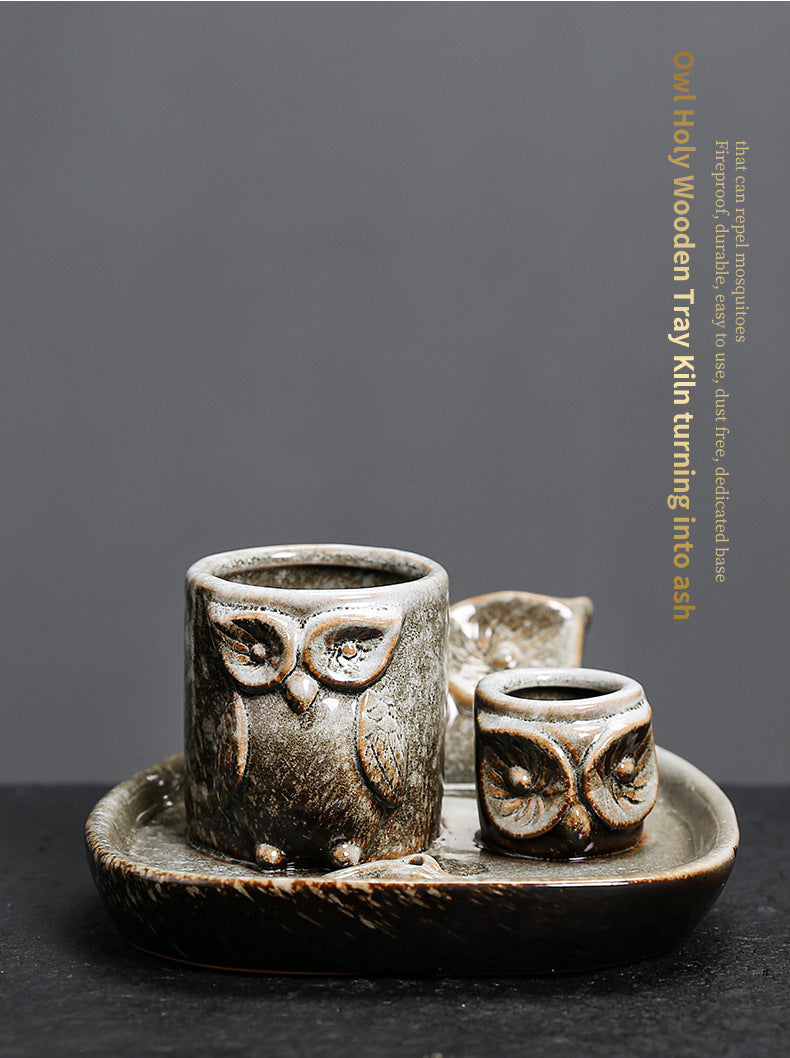 Kiln-Transformed Ceramic Candle Tray American Owl Sage Peruvian Sacred Wood Burning Stand Incense Holder Incense Seat