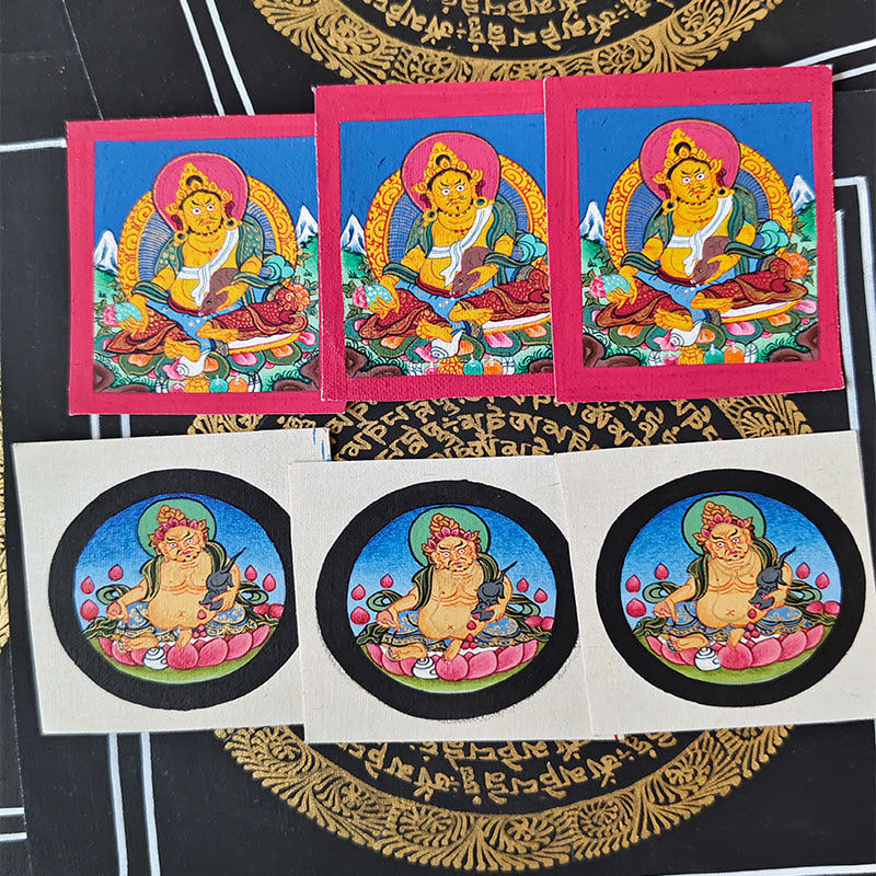 zensoullab Yellow God of Wealth Hand-painted Small Thangka Nepal Pure Hand-painted Square Round Tibetan Thangka Zodiac Guardian Pendant