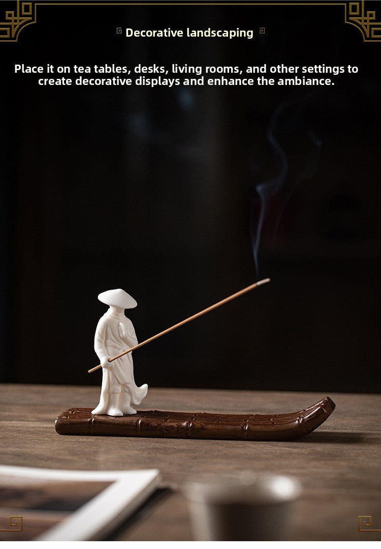 zensoullab Xie Ke Incense Burner for Home Indoor Sandalwood Agarwood Holder Zen Style Jiang Taigong Fishing Tea Room Ceramic Aromatherapy Burner Ornament