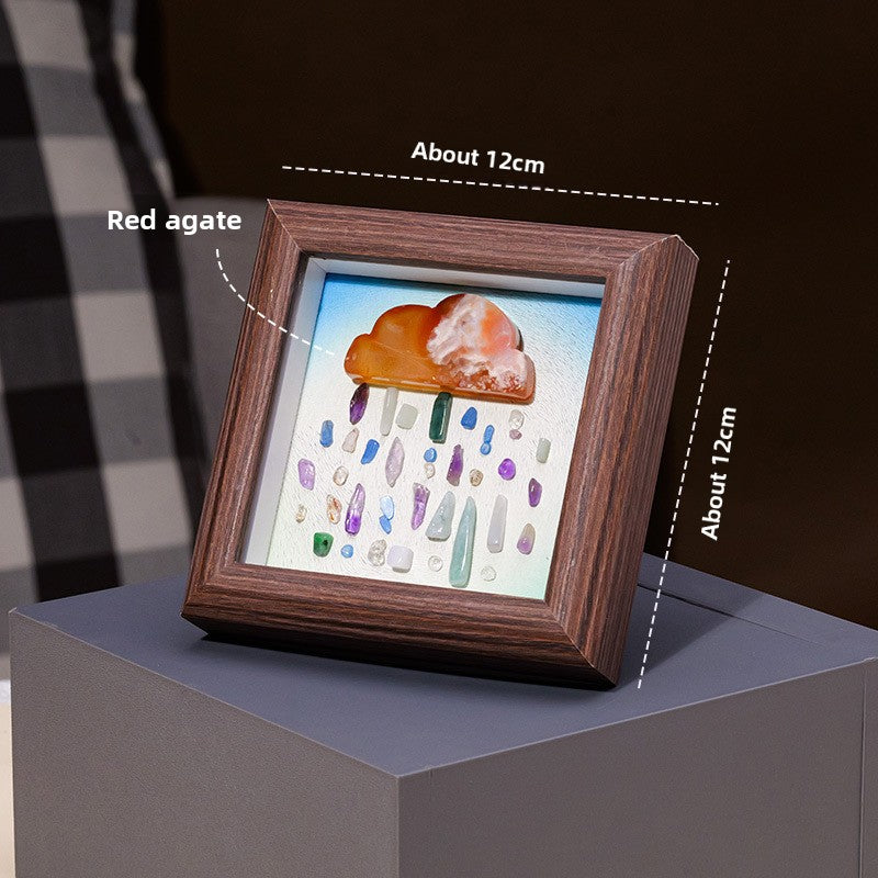 zensoullab Runyang Jewelry 4inch Natural Crystal Raw Stone Photo Frame Ornament Red Agate Fluorite Cloud Crushed Stone Painting Crystal Decoration