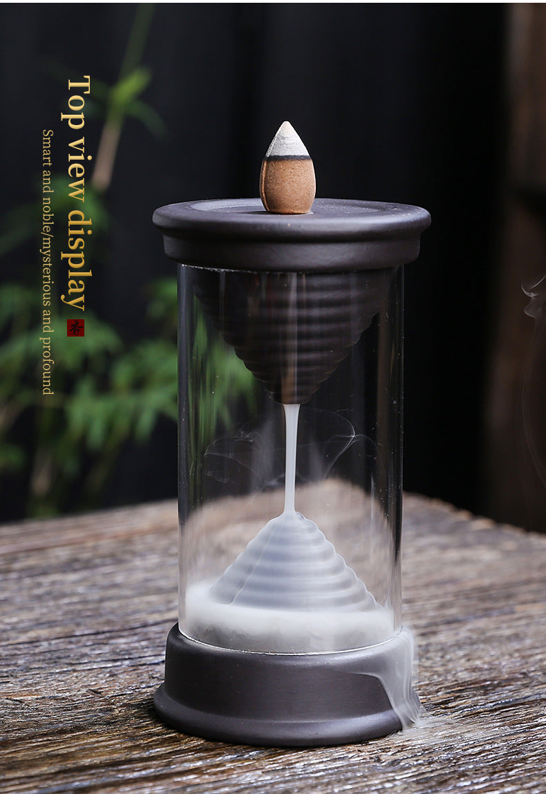 zensoullab Purple Clay Backflow Incense Burner Ornament Creative Small Windproof Cover Small Hourglass Waterfall Backflow Incense Burner Craft