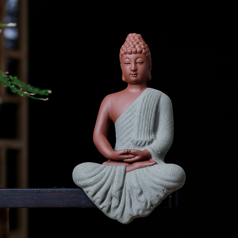 zensoullab Zen Character Figurine Purple Clay Buddha Statue New Chinese Style Home Decor Office TV Cabinet Entrance Decoration