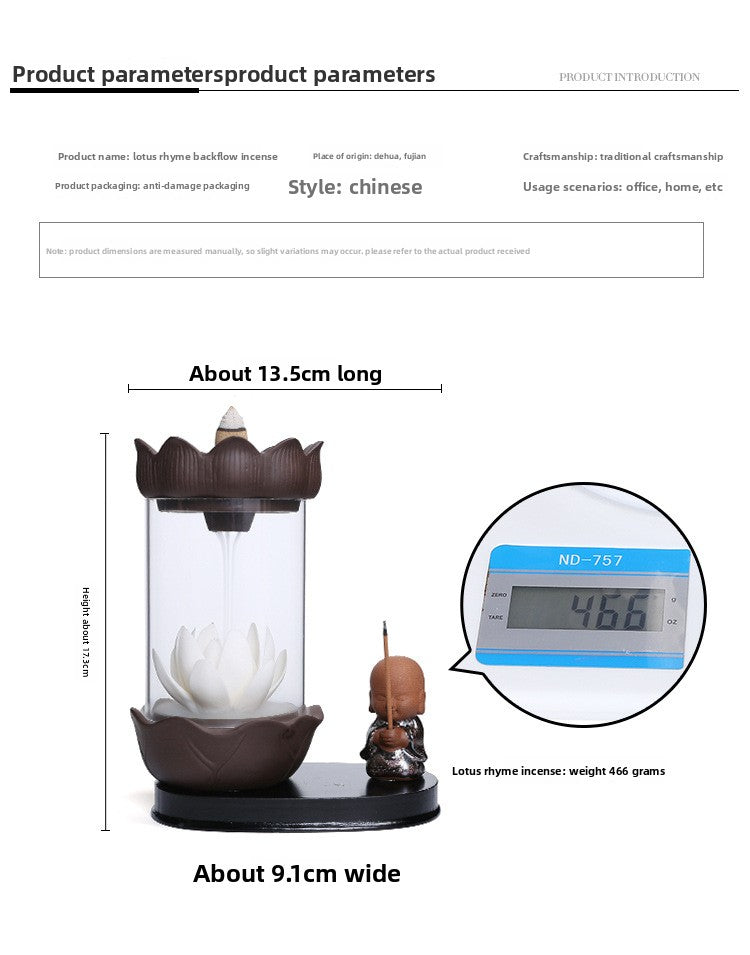 zensoullab Jingchen Special Windproof Cover Little Monk White Lotus LED Light Backflow Incense Burner Home Decor Ornament Original