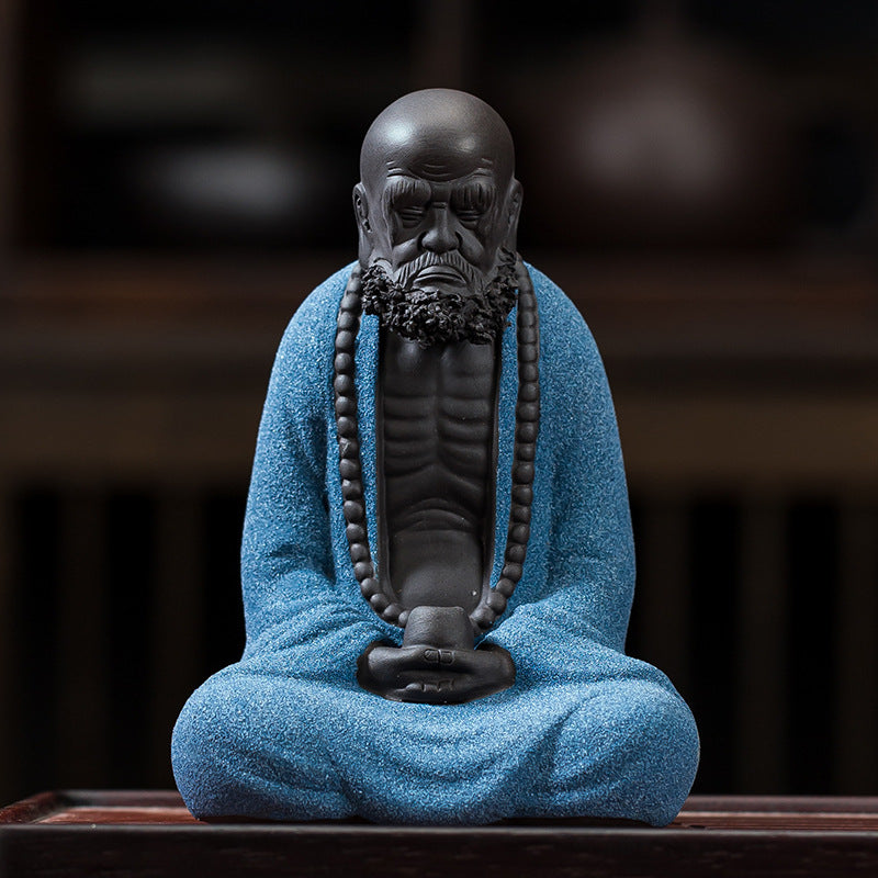 zensoullab Premium Purple Clay Bodhidharma Buddha Statue Handmade Ornament Ceramic Craft Chinese Style Living Room Tea Room Desktop Decoration Soft Furnishing