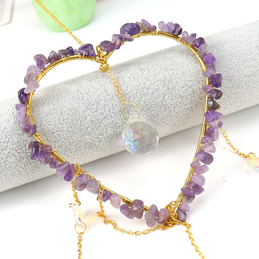 zensoullab Natural Raw Stone Crystal Wind Chime Sun Catcher Heart Hanging Holiday Home Decoration