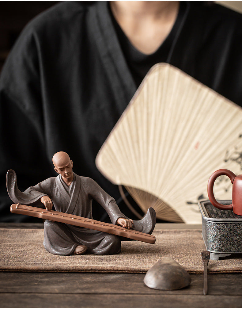 zensoullab Zen Style Chinese Living Room Purple Clay Little Monk Creative Ornament Ceramic Figure Study Entrance Hall Display Shelf Fish Tank Decoration