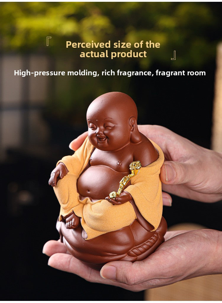 zensoullab Purple Clay Wealth-Attracting Big-Bellied Maitreya Buddha Tea Pet Kung Fu Tea Ornament Premium Cultivable Zen Tea Plaything Tea Table Desktop Decoration