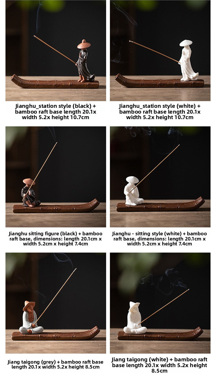zensoullab Xie Ke Incense Burner for Home Indoor Sandalwood Agarwood Holder Zen Style Jiang Taigong Fishing Tea Room Ceramic Aromatherapy Burner Ornament