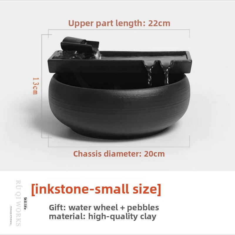zensoullab Ceramic Water Flowing Tabletop Ornament Wealth-Attracting Desktop Tea Table Fountain Waterwheel Circulating Water Device Zen Small Gift