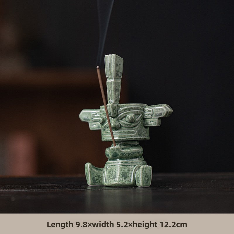 zensoullab Sanxingdui Bronze Large Standing Figure Mask Incense Burner Incense Holder Ceramic Ornament Study Desk Cultural Creative Figurine Gift