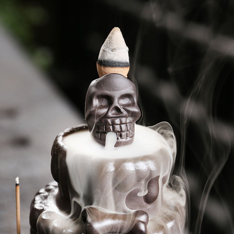 zensoullab Hot-Selling New Incense Burner Creative Cake Skull Head Backflow Incense Burner Craft Ornament