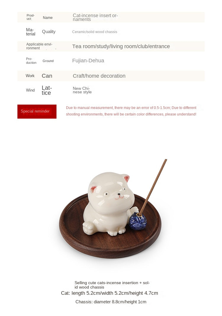Zensoullab Creative Ceramic Kitty Incense Holder Decoration Mini Cute Small Animal Home Indoor Sandalwood Deep Incense Burner Incense Burner