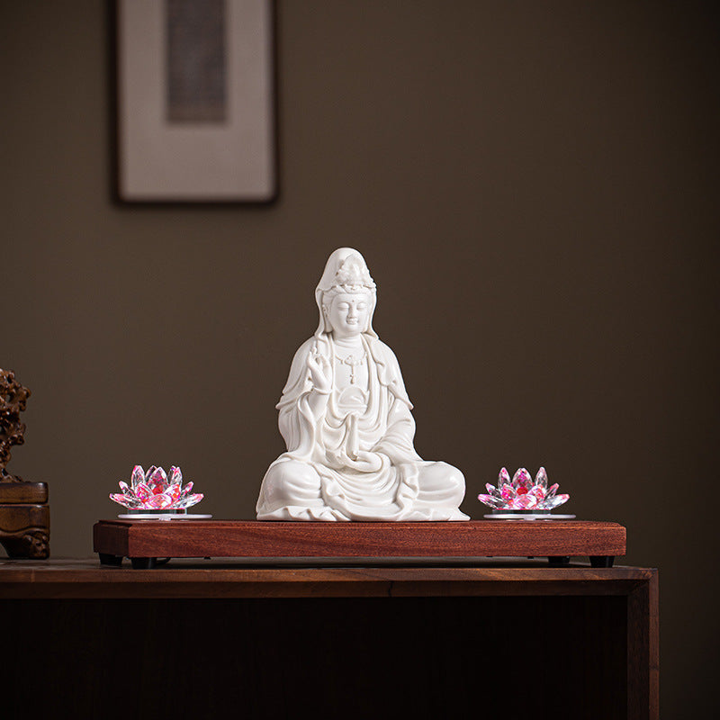 zensoullab Zen Style Chinese White Porcelain Holding Bottle Guanyin Buddha Statue Desktop Ornament Home Indoor Entrance Display Cabinet Decoration