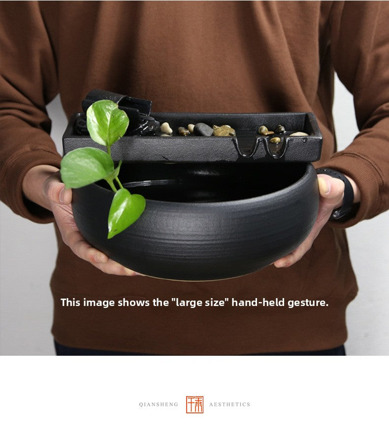 zensoullab Ceramic Water Flowing Tabletop Ornament Wealth-Attracting Desktop Tea Table Fountain Waterwheel Circulating Water Device Zen Small Gift