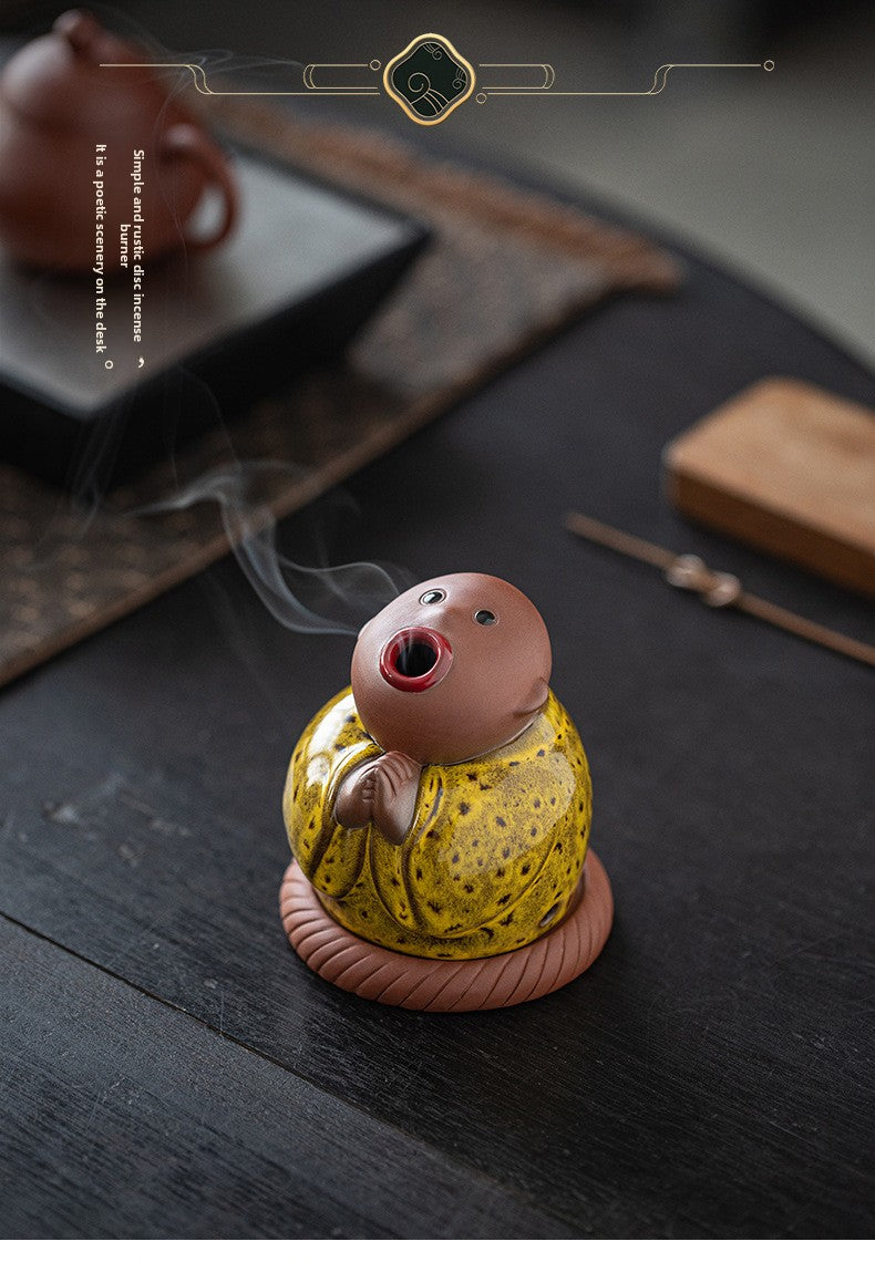 zensoullab Creative Little Monk Incense Burner Cute Aromatherapy Burner Ornament Zen Style Home Indoor Agarwood Sandalwood Incense Burner Incense Box