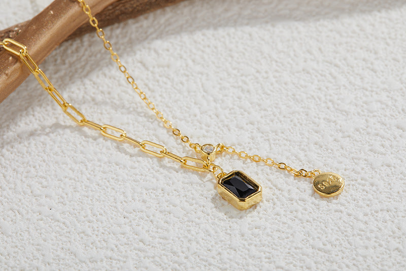 zensoullab Colorful Gemstone Series Spliced Necklace for Women Natural Black Spinel Jewelry Light Luxury Collarbone Chain Accessories S925 Inlaid