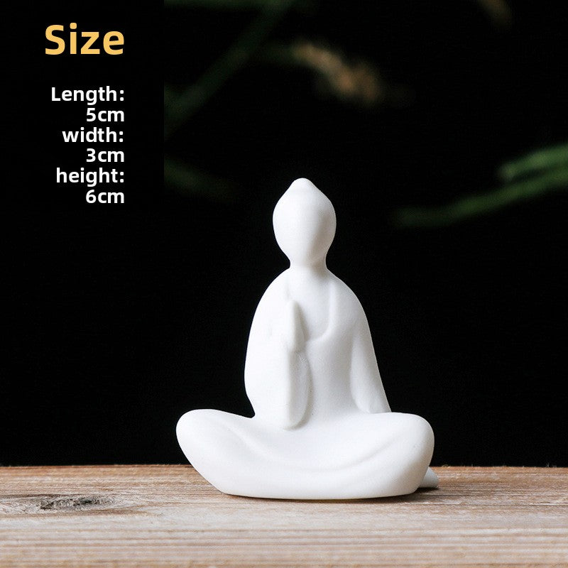 zensoullab Zen Ceramic Formless Buddha Garden Potted Plant Landscaping Decoration White Porcelain Little Monk Mini Chinese Style Living Room Home Ornament
