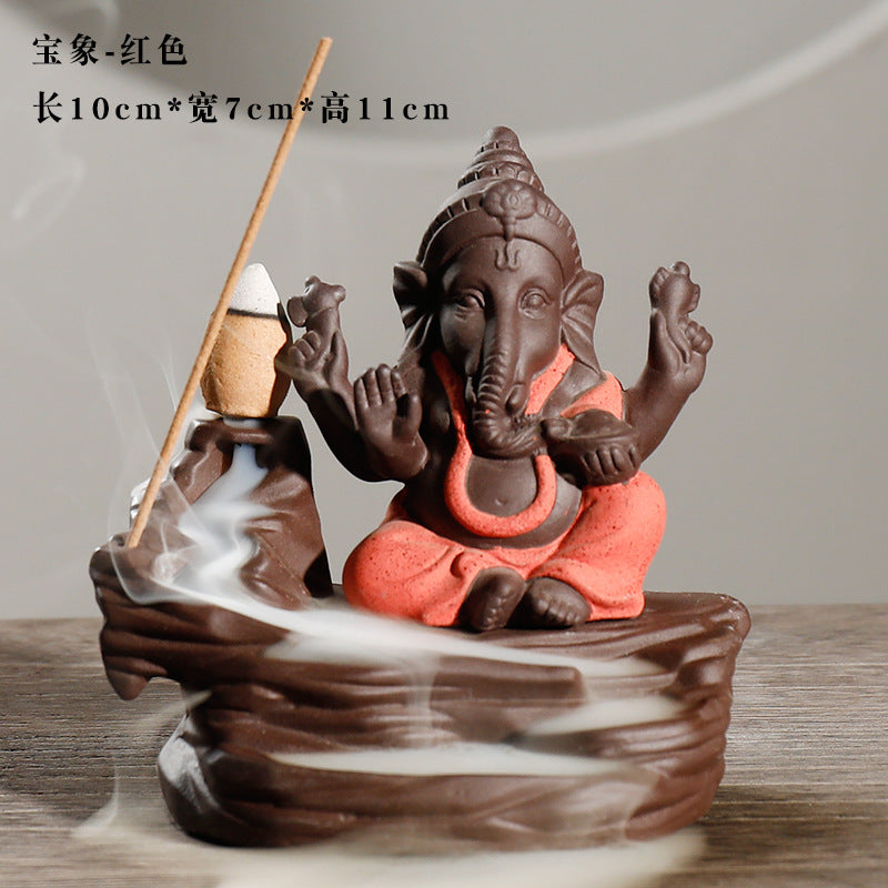 zensoullab Purple Clay Tower Incense Burner Thai Treasure Elephant Smoke Backflow Incense Burner Creative Southeast Asian Home Fragrance Ornament