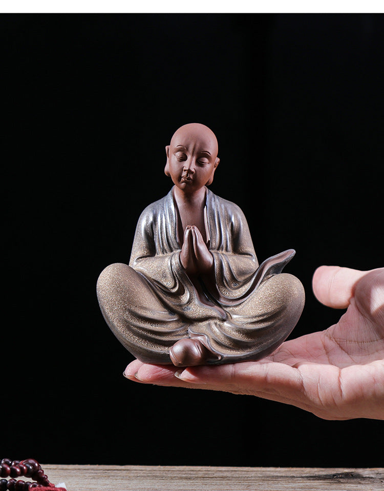 zensoullab Premium Purple Clay Little Monk Tea Pet Tea Tray Kung Fu Tea Set Accessories Little Shaolin Zen Style Chinese Home Decor