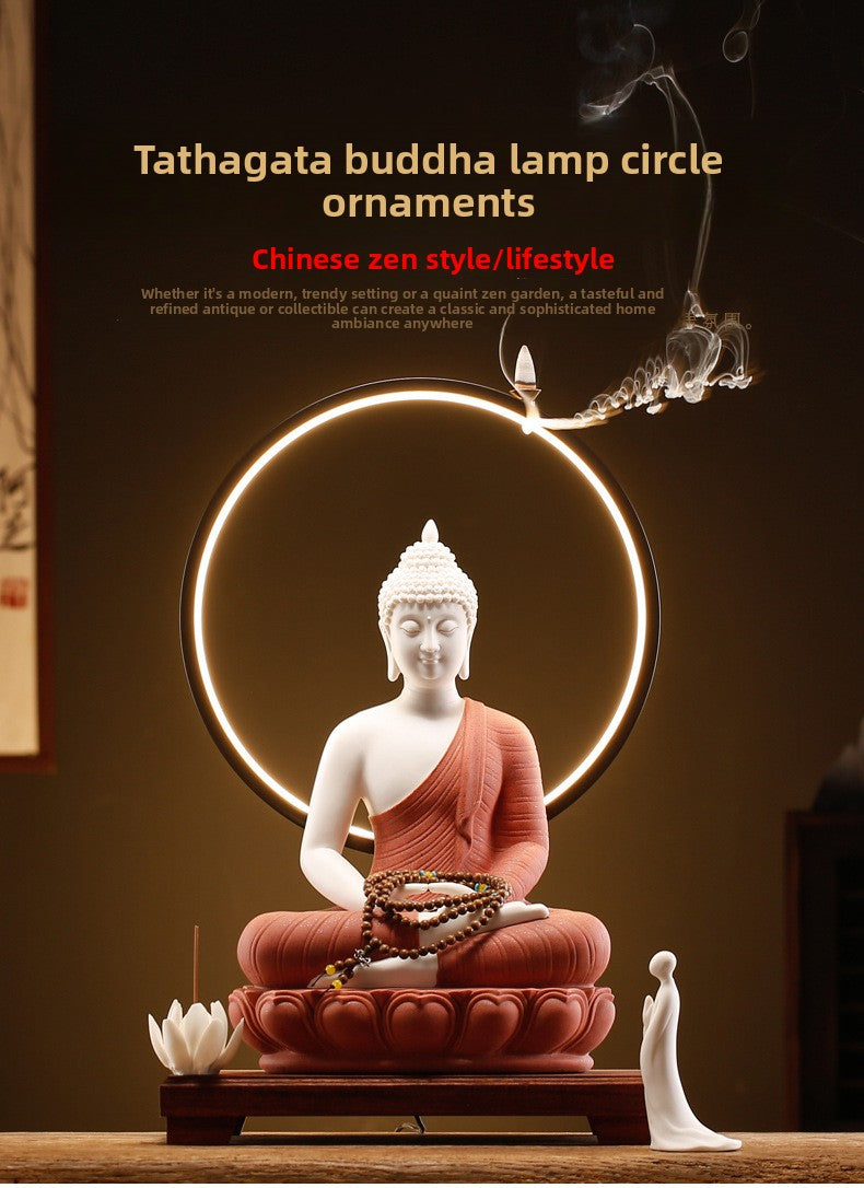 zensoullab Zen New Chinese Style Shakyamuni Buddha Lamp Circle Ornament Creative Home Interior Decoration Living Room Entrance Worship