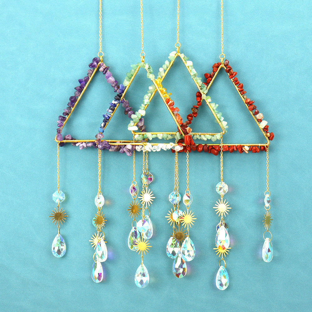 zensoullab Natural Raw Crystal Wind Chime Sun Catcher Triangle Hanging Holiday Home Decoration