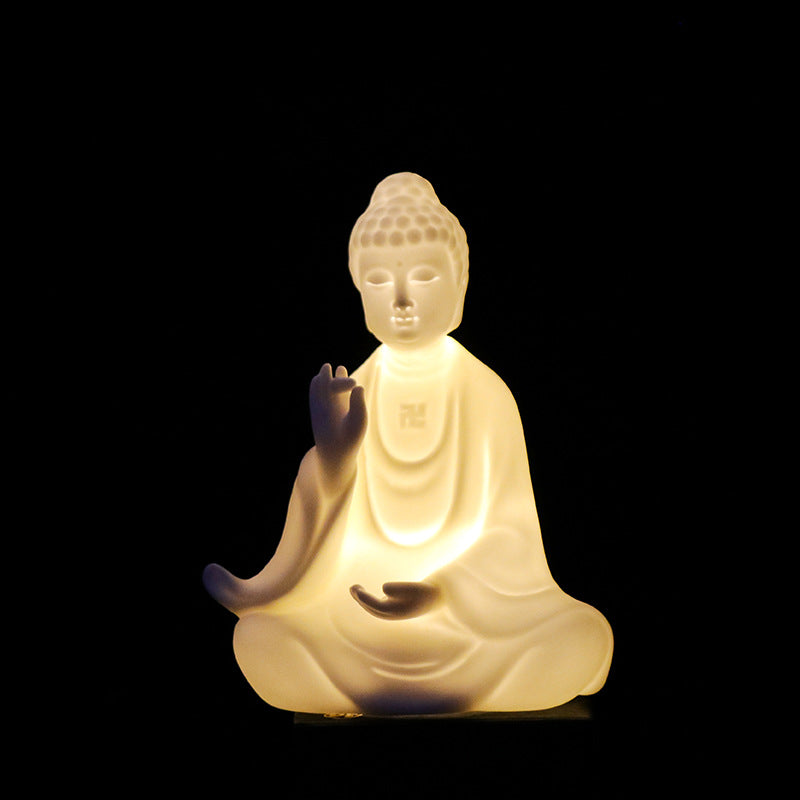 zensoullab Ceramic Western Three Saints Buddha Statue Ornament for Home Living Room Shakyamuni Buddha Guanyin Bodhisattva Ksitigarbha Entrance Decoration