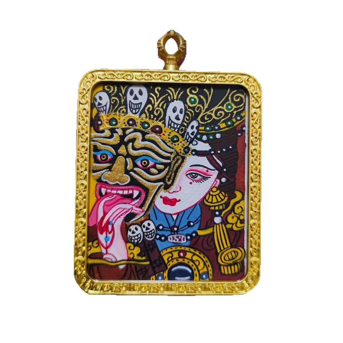 zensoullab Nepal Hand-painted Female God of Wealth Thangka Zaka Ram Past and Present Life Tibetan God of Wealth Small Thangka Gawu Box Pendant