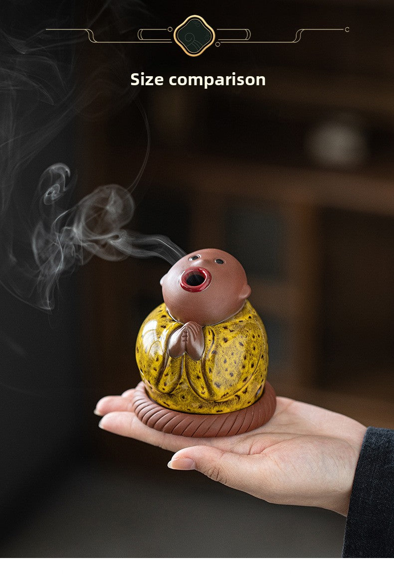 zensoullab Creative Little Monk Incense Burner Cute Aromatherapy Burner Ornament Zen Style Home Indoor Agarwood Sandalwood Incense Burner Incense Box