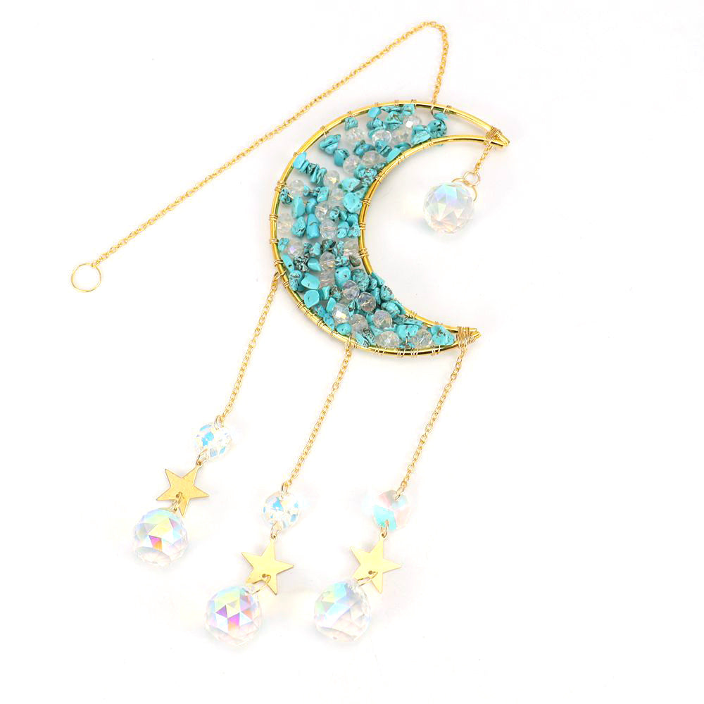 zensoullab Handmade Beaded Natural Crystal Crushed Stone Moon Star Wind Chime Craft Decoration Pendant Sun Catcher