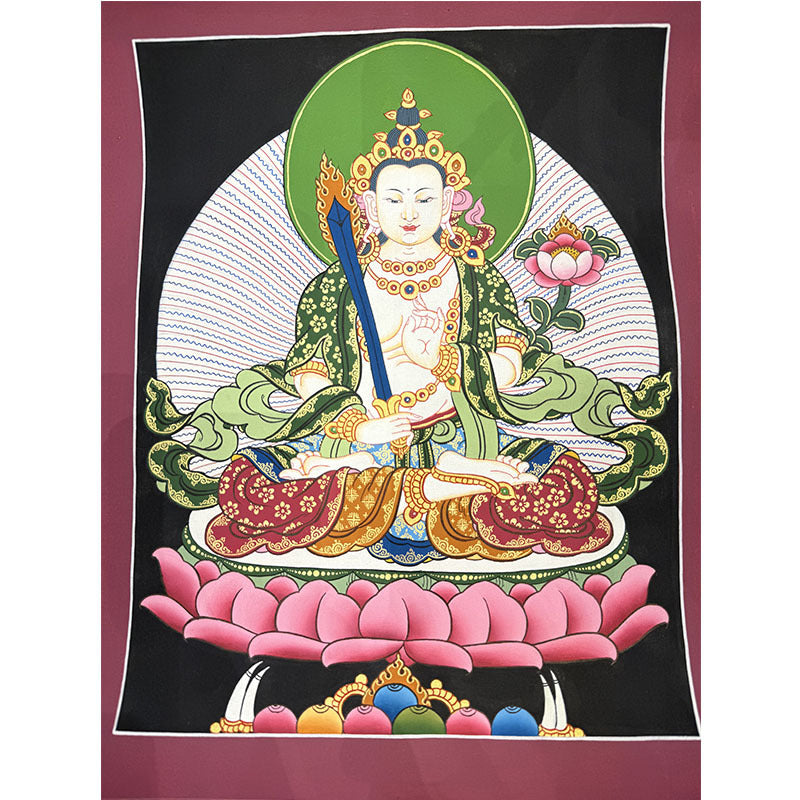 zensoullab Nepal Hand-painted Yellow God of Wealth Green Tara Manjushri Four-armed Guanyin Medicine Buddha Buddha Statue Thangka Table Decoration Hanging Painting