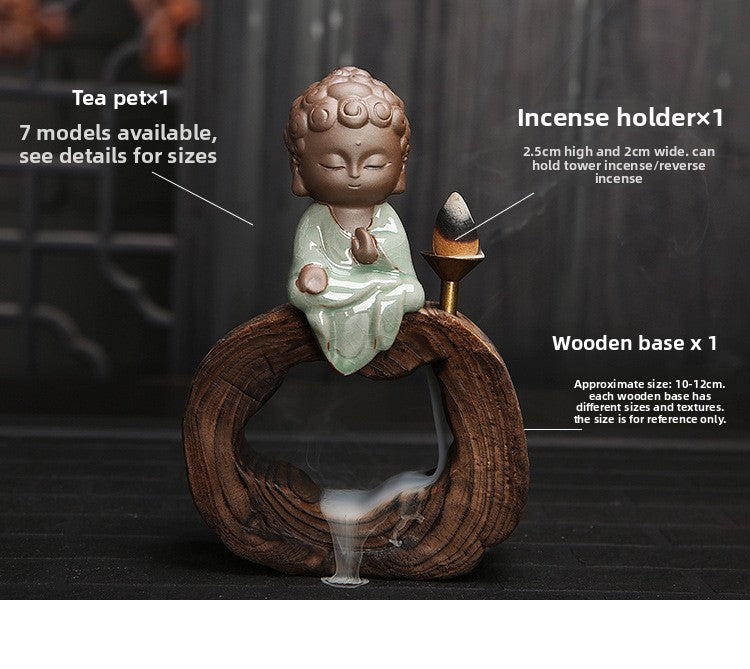 zensoullab Yunshang Tea Pet Ornament Creative Little Monk Purple Clay Backflow Incense Burner Tea Set Accessories Home Office Art Ornament