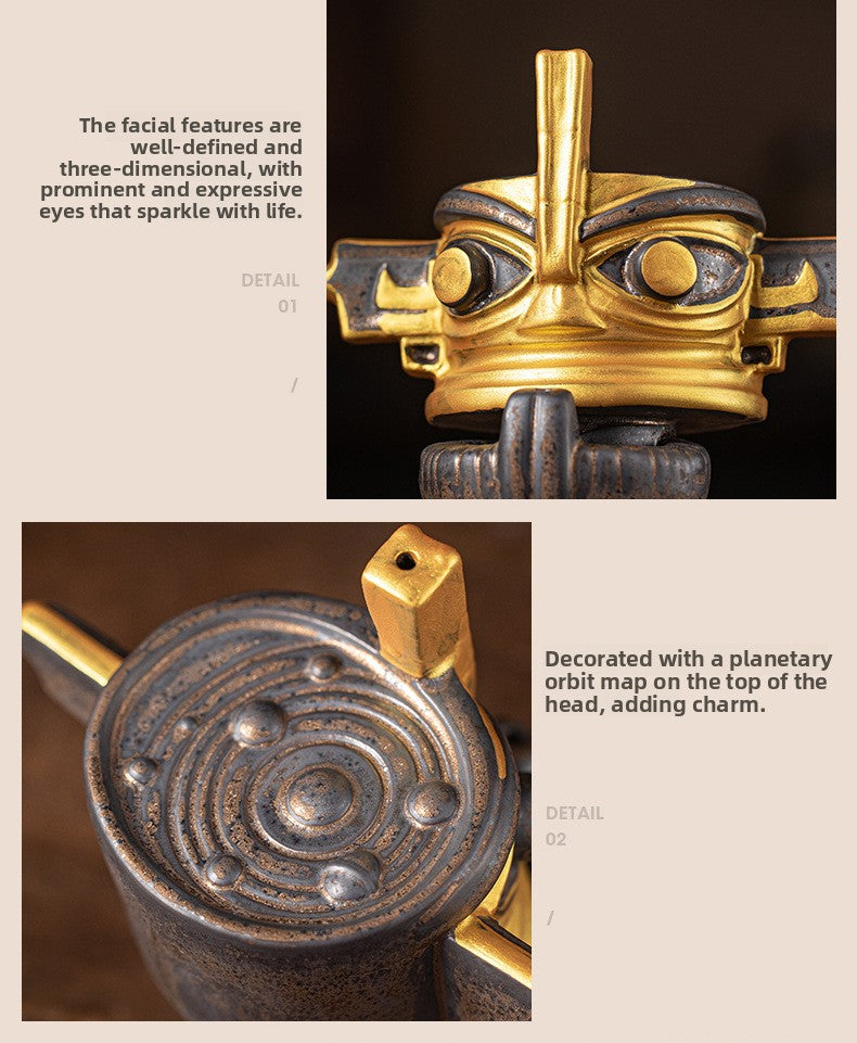 zensoullab National Trend Cultural Creative Ceramic Sanxingdui Zongmu Standing Figure Gold-Faced Ornament Home Living Room Tea Room Desktop Decoration