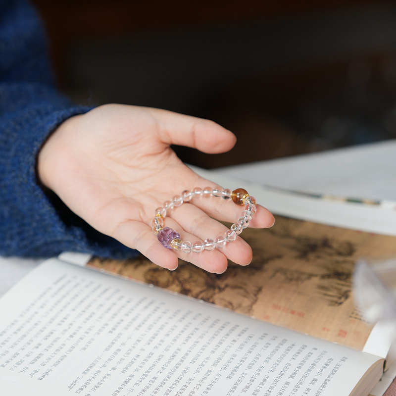 zensoullab White Crystal Bracelet for Women, Star-Shaped Amethyst Yellow Acai High-End Crystal Bracelet