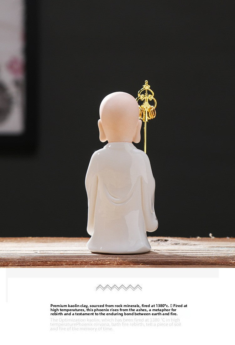zensoullab Creative Chinese Ceramic Buddha Statue for Peace and Protection Ksitigarbha Bodhisattva Worship Living Room Altar Entrance Car Home Decoration