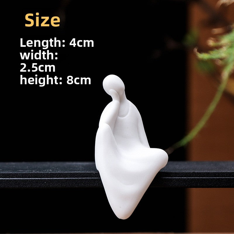 zensoullab Creative Ceramic Handmade Mini Phaseless Buddha Tea Ceremony Tea Tray Accessories Zen Character White Porcelain Bonsai Home Small Ornaments