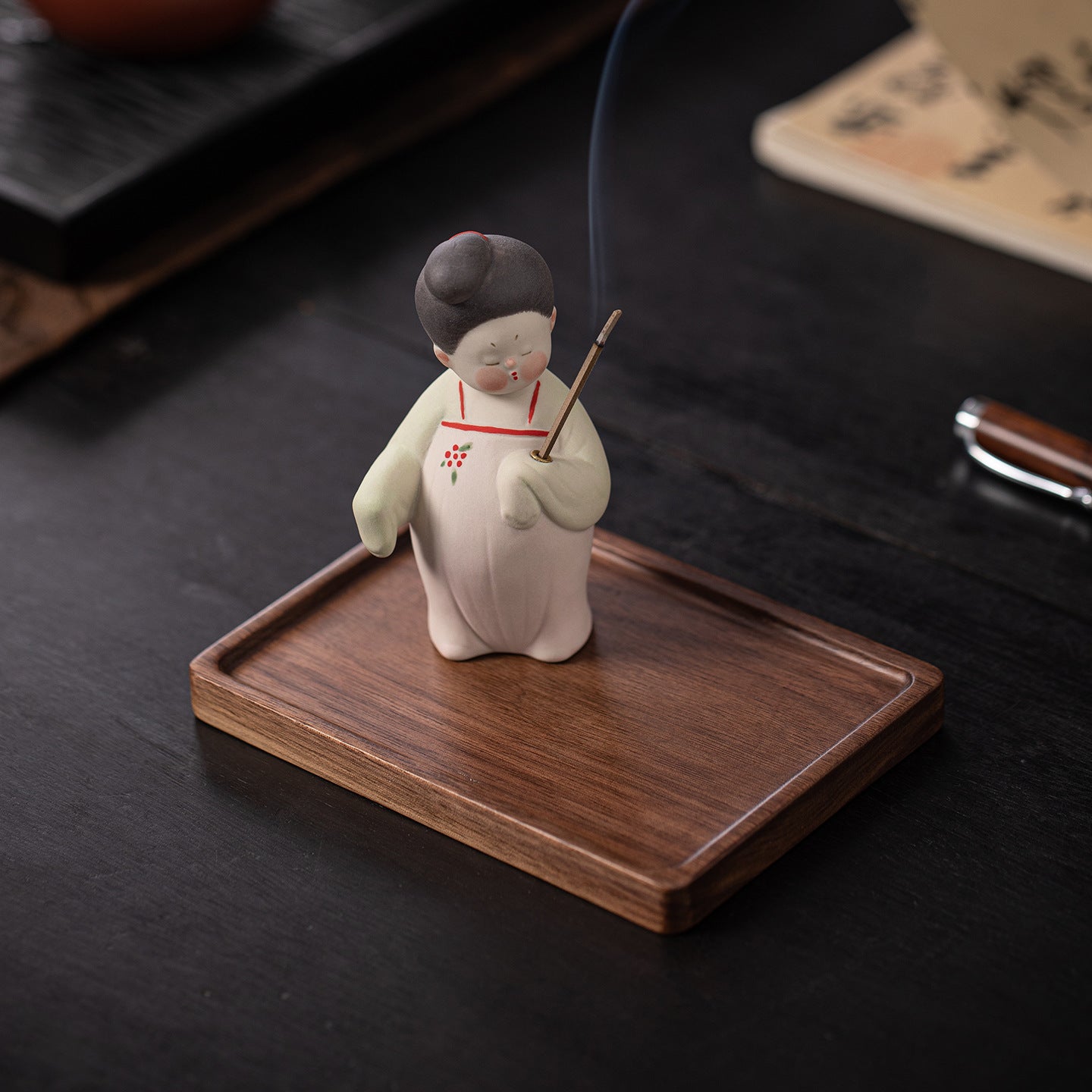 zensoullab Ancient Style Tang Dynasty Female Figure Ceramic Incense Burner Zen Incense Holder Incense Stand Chinese Tea Table Incense Ceremony Incense Burner Incense Burner Ornament