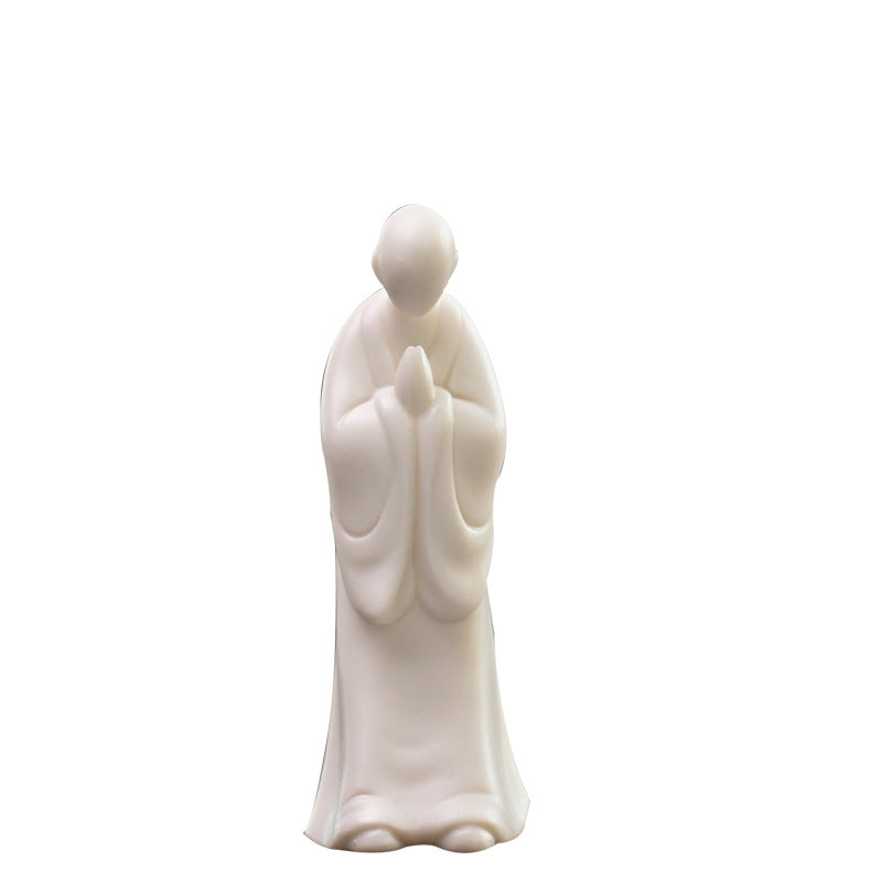 zensoullab Zen Ceramic Figure Formless Buddha Chinese Style Entrance Decoration Little Monk Fish Tank Bonsai Gardening Home Living Room Decor