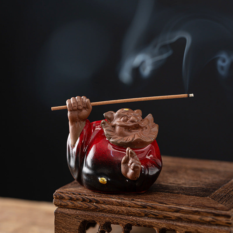 zensoullab Zhongkui Incense Holder Mini Creative Purple Clay Kiln Change Travel Aromatherapy Zhongkui Ornament Blessing Gift Incense Ceremony Gift Box Incense Burner