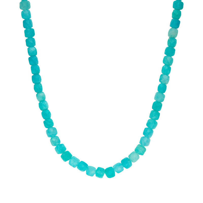 zensoullab Live S925 Sterling Silver Natural Amazonite Gemstone Beaded Necklace for Women Collarbone Chain
