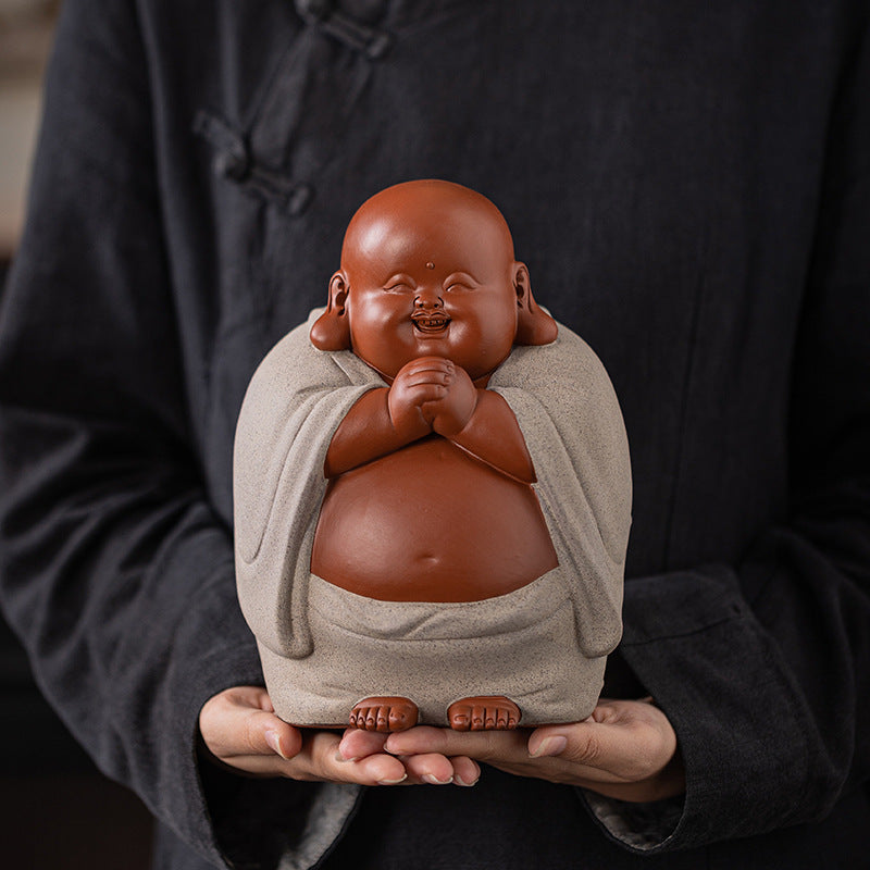 zensoullab Buddha Bodhisattva Big Belly Laughing Buddha Wealth-Attracting Ceramic Zisha Ornament Office Decoration Housewarming Gift
