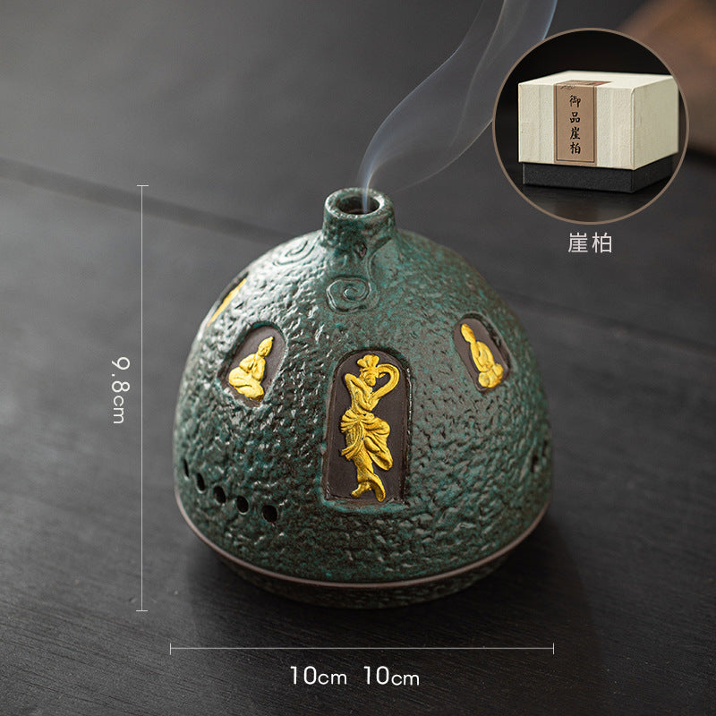 zensoullab Dunhuang Ceramic Incense Burner Home Indoor Incense Holder Incense Stand Aromatherapy Burner Zen Tea Room Desktop Incense Burner Ornament