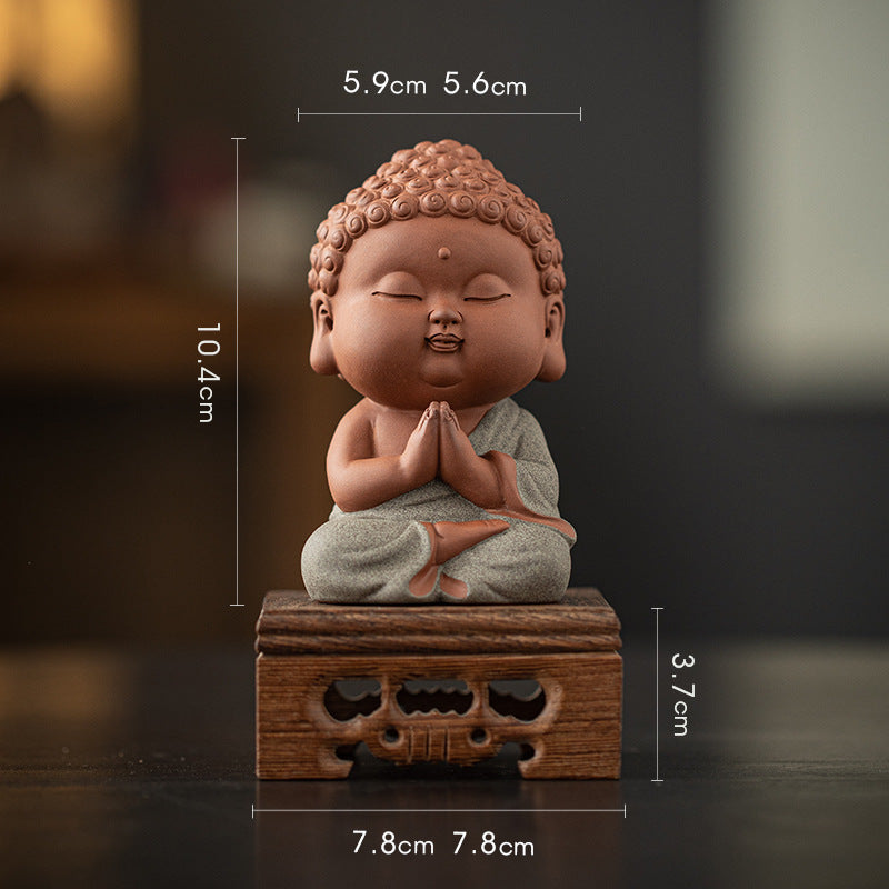 zensoullab Zen Purple Clay Small Buddha Figurine Cute Buddha Statue Chinese Style Home Tea Room Curio Shelf Tea Table Decoration