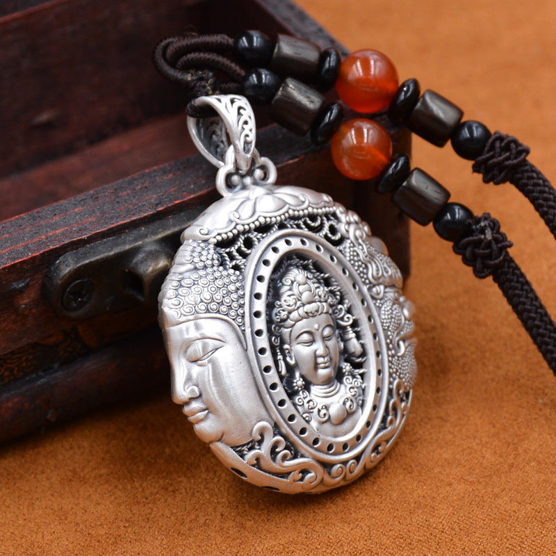 zensoullab One Thought Becomes Buddha Magic Thai Silver Sweater Chain Long Vintage Necklace Large Pendant Hanging Pendant 2023 Pendant