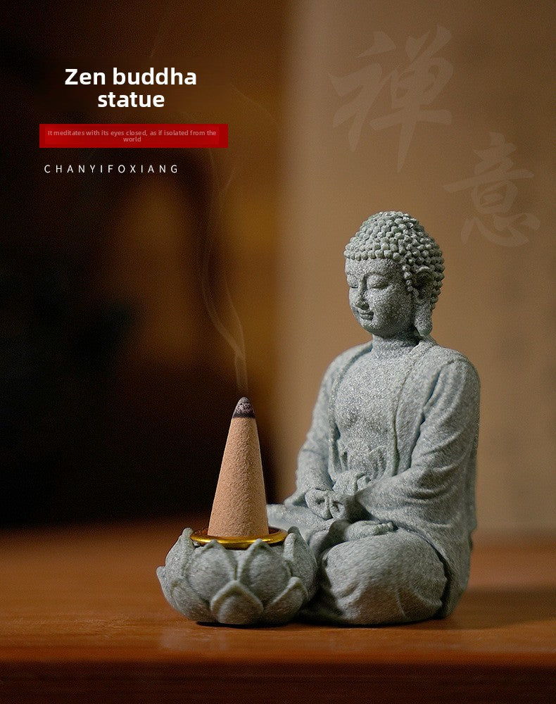 zensoullab New Green Sand Stone Buddha Statue Ornament Aromatherapy Decoration Living Room Zen Tea Tabletop Stone Small Sitting Buddha Incense Burner Ornament